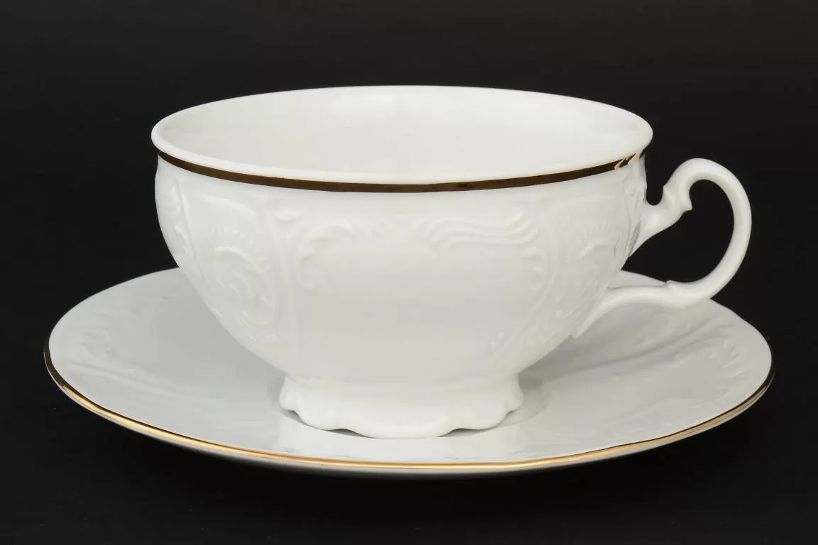 Набор чайных пар 360 мл Bernadotte Белый узор золотая каемка (6 пар)