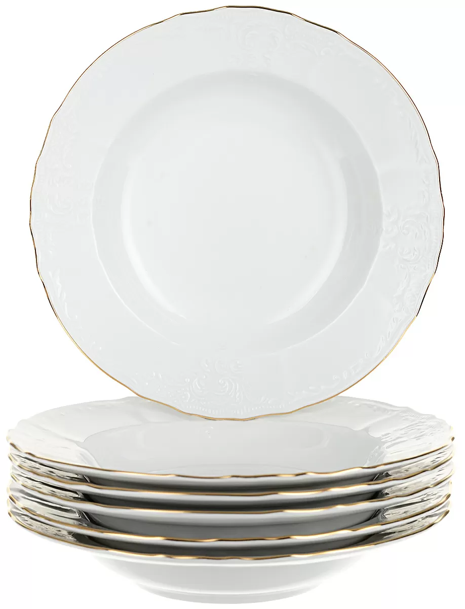 Набор глубоких тарелок 23 см. 6 шт. Bernadotte белый узор золотая каемка